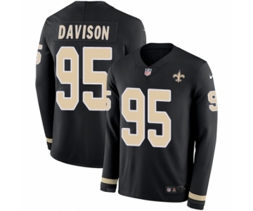 Youth Nike New Orleans Saints #95 Tyeler Davison Limited Black Therma Long Sleeve NFL Jersey