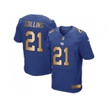 Nike New York Giants #21 Landon Collins Royal Blue Team Color Men's Stitched NFL Elite Gold Jersey