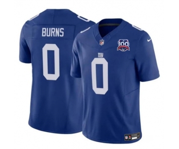 Men's New York Giants #0 Brian Burns Blue 2024 F.U.S.E. 100TH Season Patch Vapor Untouchable Limited Stitched Jersey