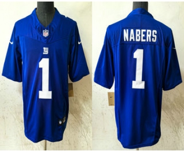 Men's New York Giants #1 Malik Nabers Blue 2024 FUSE Vapor Stitched Jersey