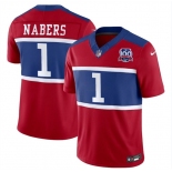 Men's New York Giants #1 Malik Nabers Red 2024 F.U.S.E. Alternate 100TH Season Patch Vapor Untouchable Limited Stitched Jersey