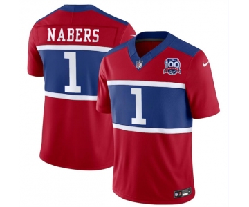 Men's New York Giants #1 Malik Nabers Red 2024 F.U.S.E. Alternate 100TH Season Patch Vapor Untouchable Limited Stitched Jersey