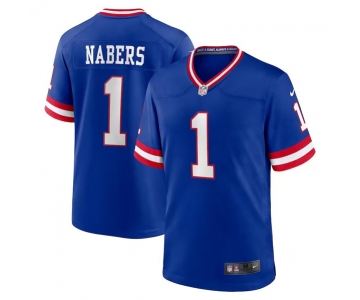 Men's New York Giants #1 Malik Nabers Royal Classic Football Stitched Game Jersey