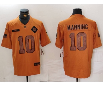 Men's New York Giants #10 Eli Manning 2023 Brown Salute To Service Limited Stitched Jersey