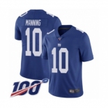 Men's New York Giants #10 Eli Manning Royal Blue Team Color Vapor Untouchable Limited Player 100th Season Football Jersey