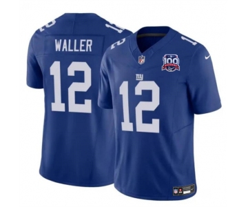 Men's New York Giants #12 Darren Waller Blue 2024 F.U.S.E. 100TH Season Patch Vapor Untouchable Limited Stitched Jersey