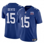 Men's New York Giants #15 Tommy DeVito Blue 2024 F.U.S.E. 100TH Season Patch Vapor Untouchable Limited Stitched Jersey