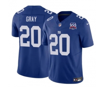 Men's New York Giants #20 Eric Gray Blue 2024 F.U.S.E. 100TH Season Patch Vapor Untouchable Limited Stitched Jersey