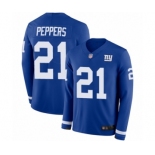 Men's New York Giants #21 Jabrill Peppers Limited Royal Blue Therma Long Sleeve Football Jersey