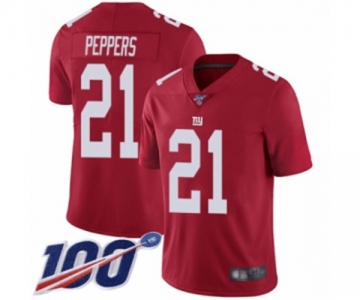 Men's New York Giants #21 Jabrill Peppers Red Limited Red Inverted Legend 100th Season Football Jersey