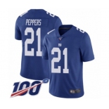 Men's New York Giants #21 Jabrill Peppers Royal Blue Team Color Vapor Untouchable Limited Player 100th Season Football Jersey