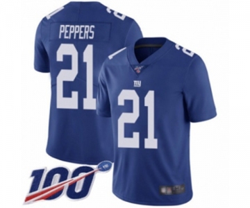 Men's New York Giants #21 Jabrill Peppers Royal Blue Team Color Vapor Untouchable Limited Player 100th Season Football Jersey