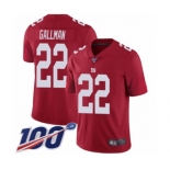 Men's New York Giants #22 Wayne Gallman Red Limited Red Inverted Legend 100th Season Football Jersey