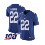 Men's New York Giants #22 Wayne Gallman Royal Blue Team Color Vapor Untouchable Limited Player 100th Season Football Jersey