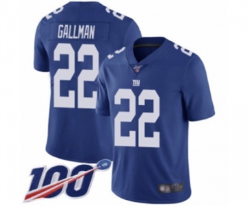 Men's New York Giants #22 Wayne Gallman Royal Blue Team Color Vapor Untouchable Limited Player 100th Season Football Jersey