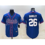 Men's New York Giants #26 Saquon Barkley Blue With Patch Cool Base Stitched Baseball Jersey