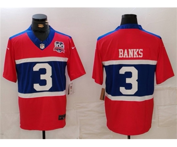 Men's New York Giants #3 Deonte Banks Century Red 100TH Season Commemorative Patch Limited Football Stitched Jersey