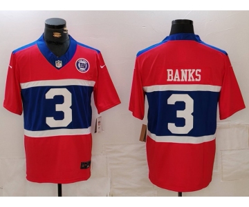 Men's New York Giants #3 Deonte Banks Limited Red Alternate FUSE Team Patch Vapor Jersey