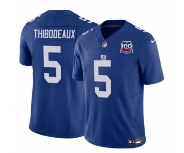 Men's New York Giants #5 Kayvon Thibodeaux Blue 2024 F.U.S.E. 100TH Season Patch Vapor Untouchable Limited Stitched Jersey