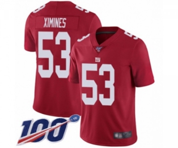 Men's New York Giants #53 Oshane Ximines Red Limited Red Inverted Legend 100th Season Football Jersey