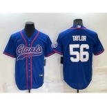 Men's New York Giants #56 Lawrence Taylor Blue Stitched MLB Cool Base Nike Baseball Jersey