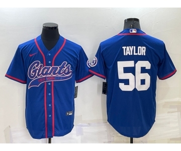 Men's New York Giants #56 Lawrence Taylor Blue Stitched MLB Cool Base Nike Baseball Jersey