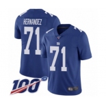 Men's New York Giants #71 Will Hernandez Royal Blue Team Color Vapor Untouchable Limited Player 100th Season Football Jersey