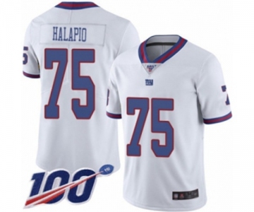 Men's New York Giants #75 Jon Halapio Limited White Rush Vapor Untouchable 100th Season Football Jersey