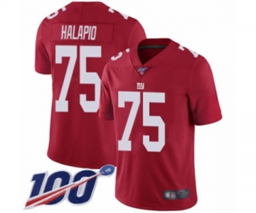 Men's New York Giants #75 Jon Halapio Red Limited Red Inverted Legend 100th Season Football Jersey