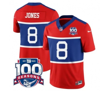 Men's New York Giants #8 Daniel Jones Century Red 100TH Season Commemorative Patch Limited Football Stitched Jersey