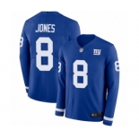 Men's New York Giants #8 Daniel Jones Limited Royal Blue Therma Long Sleeve Football Jersey