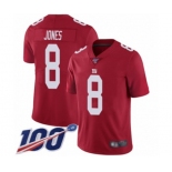 Men's New York Giants #8 Daniel Jones Red Limited Red Inverted Legend 100th Season Football Jersey