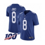 Men's New York Giants #8 Daniel Jones Royal Blue Team Color Vapor Untouchable Limited Player 100th Season Football Jersey