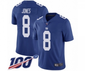 Men's New York Giants #8 Daniel Jones Royal Blue Team Color Vapor Untouchable Limited Player 100th Season Football Jersey