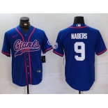 Men's New York Giants #9 Malik Nabers Royal With Patch Cool Base Stitched Baseball Jersey