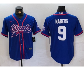 Men's New York Giants #9 Malik Nabers Royal With Patch Cool Base Stitched Baseball Jersey