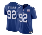 Men's New York Giants #92 Michael Strahan Blue 2024 F.U.S.E. 100TH Season Patch Vapor Untouchable Limited Stitched Jersey