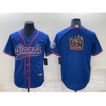 Men's New York Giants Blue Team Big Logo With Patch Cool Base Stitched Baseball Jersey