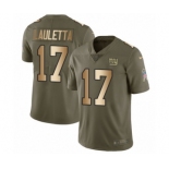 Men's Nike New York Giants #17 Kyle Lauletta Limited Olive Gold 2017 Salute to Service NFL Jersey