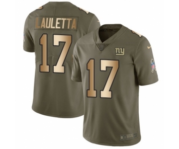 Men's Nike New York Giants #17 Kyle Lauletta Limited Olive Gold 2017 Salute to Service NFL Jersey