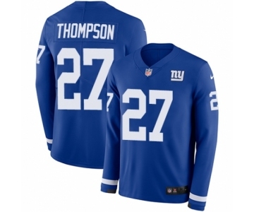 Men's Nike New York Giants #27 Darian Thompson Limited Royal Blue Therma Long Sleeve NFL Jersey