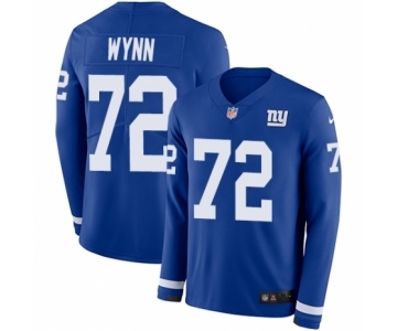 Men's Nike New York Giants #72 Kerry Wynn Limited Royal Blue Therma Long Sleeve NFL Jersey