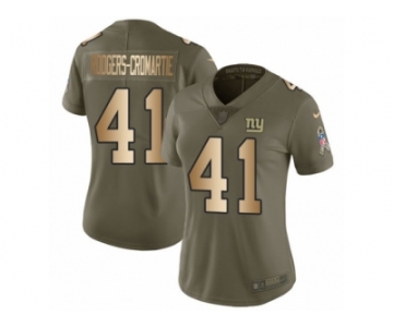 Women Nike New York Giants #41 Dominique Rodgers-Cromartie Limited Olive Gold 2017 Salute to Service NFL Jersey