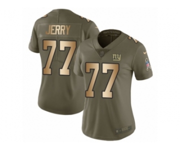 Women Nike New York Giants #77 John Jerry Limited Olive Gold 2017 Salute to Service NFL Jersey