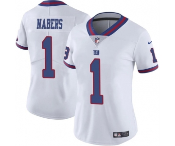 Women's New York Giants #1 Malik Nabers White Color Rush Stitched Jersey