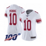 Women's New York Giants #10 Eli Manning White Vapor Untouchable Limited Player 100th Season Football Jersey