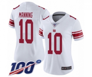 Women's New York Giants #10 Eli Manning White Vapor Untouchable Limited Player 100th Season Football Jersey