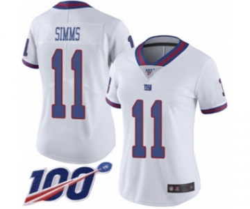 Women's New York Giants #11 Phil Simms Limited White Rush Vapor Untouchable 100th Season Football Jersey