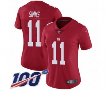 Women's New York Giants #11 Phil Simms Red Limited Red Inverted Legend 100th Season Football Jersey