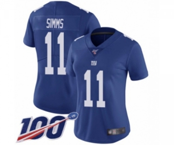 Women's New York Giants #11 Phil Simms Royal Blue Team Color Vapor Untouchable Limited Player 100th Season Football Jersey